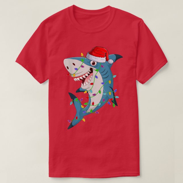 Shark Fish Lover Christmas Lights Santa Shark Xmas T-Shirt (Design Front)