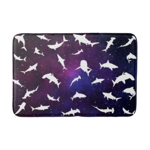 Shark fish white shadow on Dark galaxy Space Bath Mat