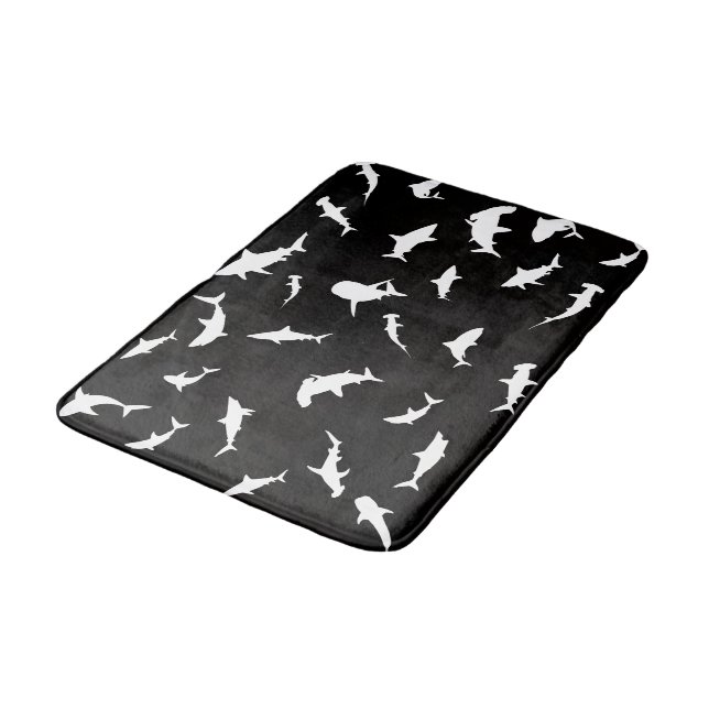Shark fish white shadow on Dark galaxy Space Bath Mat (Angled)