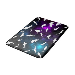 Shark fish white shadow on Dark galaxy Space Bath Mat