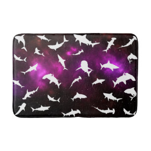 Shark fish white shadow on Dark galaxy Space Bath Mat