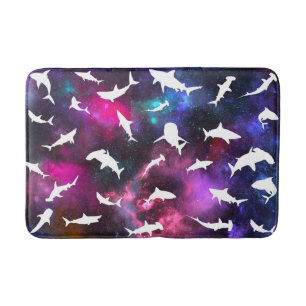 Shark fish white shadow on Dark galaxy Space Bath Mat