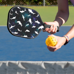 Shark fish white shadow on Dark galaxy Space Pickleball Paddle