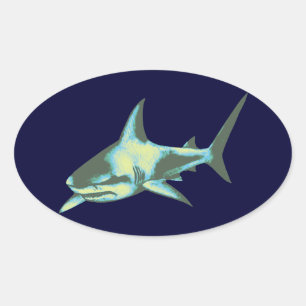 shark fish, wild animals oval sticker