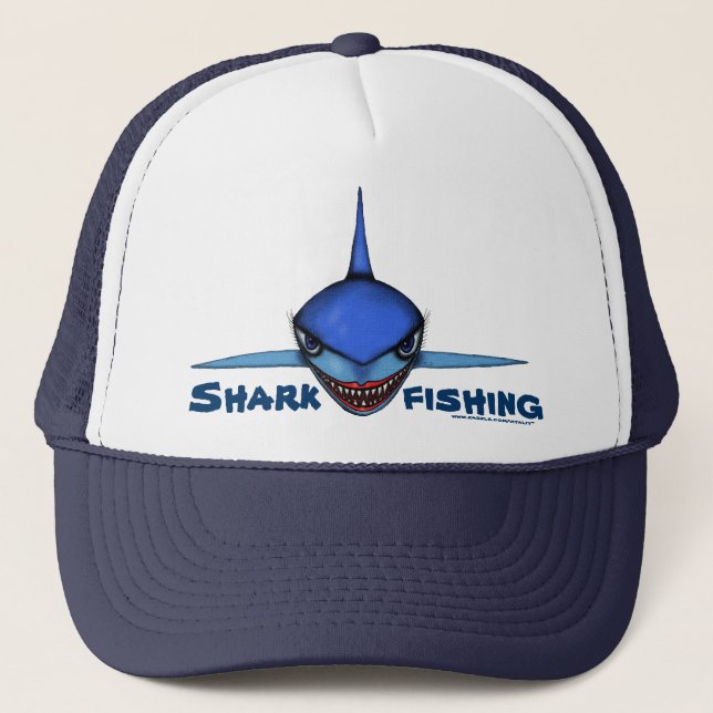 Shark fishing cartoon art cool hat design (Front)
