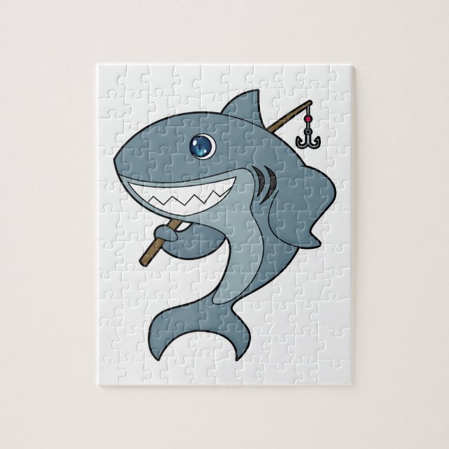 Shark Fishing Fisher Finshing rod Jigsaw Puzzle (Vertical)