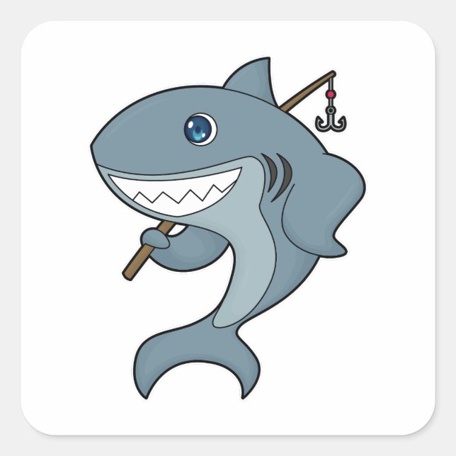 Shark Fishing Fisher Finshing rod Square Sticker (Front)