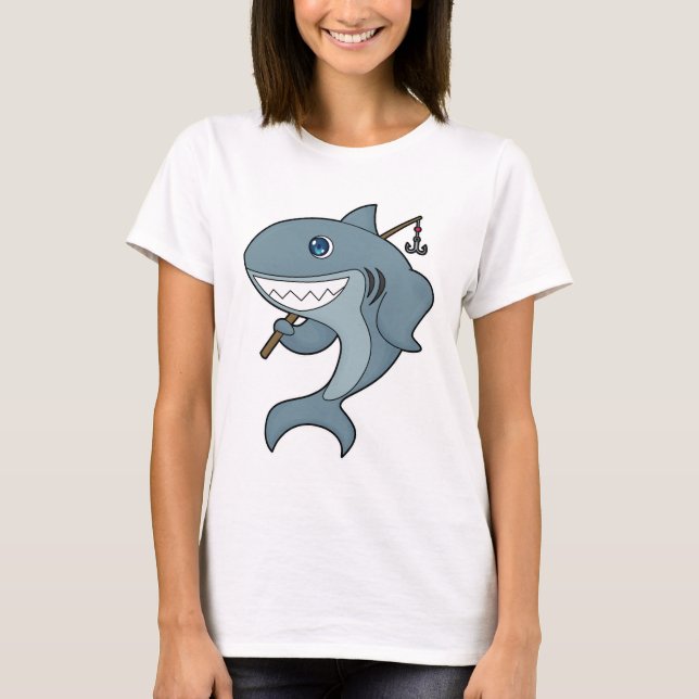 Shark Fishing Fisher Finshing rod T-Shirt (Front)