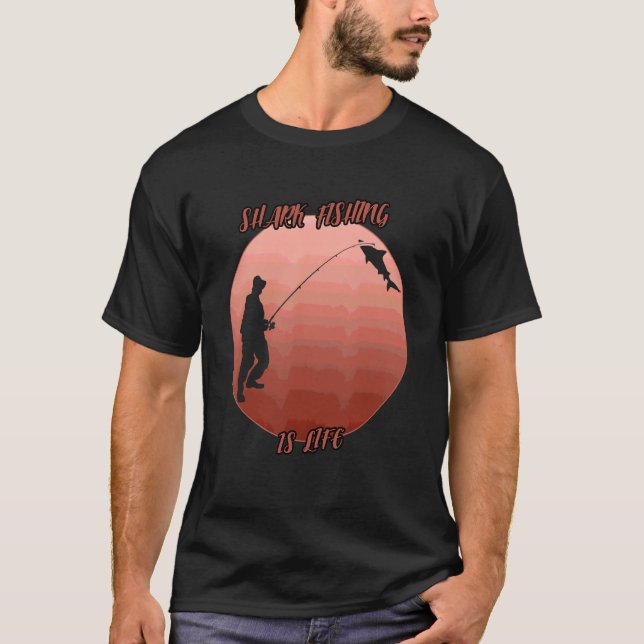 Shark Fishing Shadow In A Red Circle T-Shirt (Front)