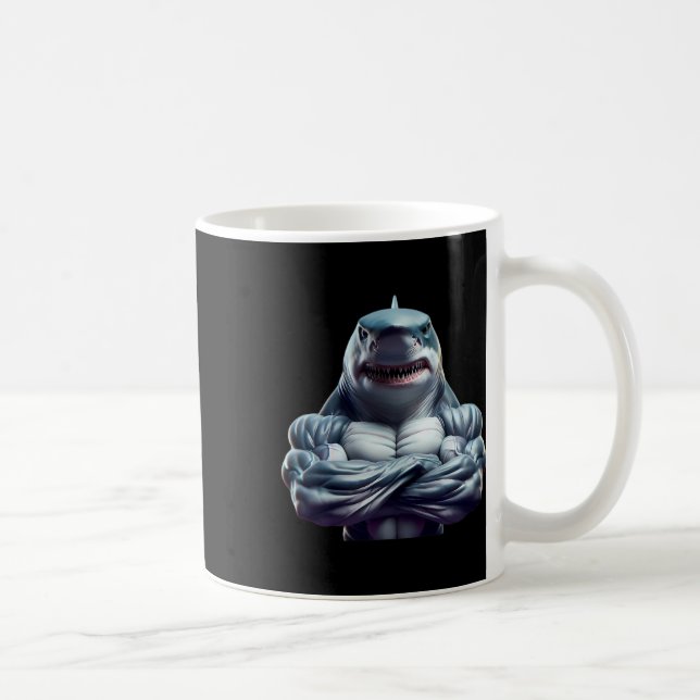 Shark Flexing Fan Lover Bodybuilding Cool Gym Work Coffee Mug (Right)