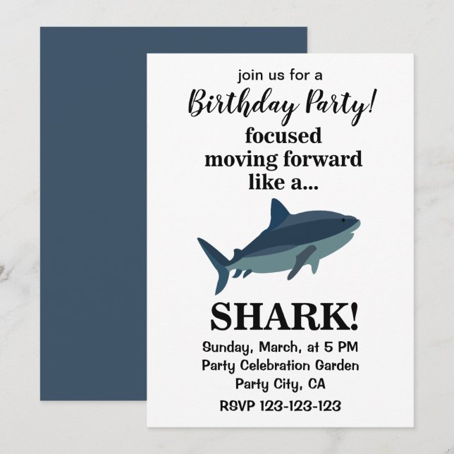 Shark Focused Moving Forward Like A Shark Birthday Invitation (Front/Back)