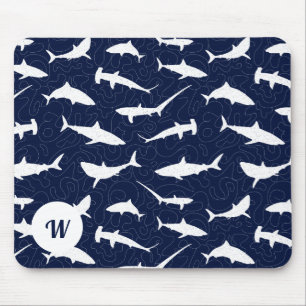 Shark Frenzy Personalised Blue and White Mouse Mat