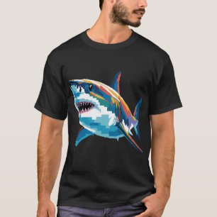 Shark Geometric Pixel Animal Abstract Shark T-Shirt