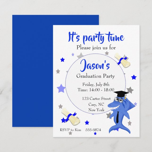 Shark graduation party invitation (Front/Back)