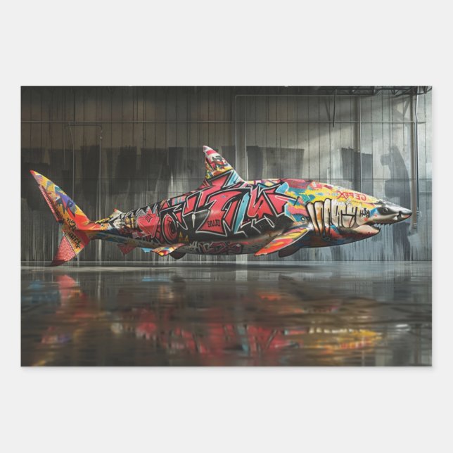 Shark Graffiti Urban Predator Decoupage  Wrapping Paper Sheet (Front 2)
