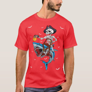 Shark Halloween Costume Skeleton Pirate Riding Sha T-Shirt