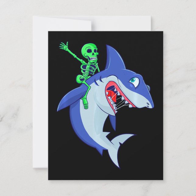 Shark Halloween Skeleton Riding Sharks Lover Funny Invitation (Front)