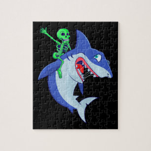Shark Halloween Skeleton Riding Sharks Lover Funny Jigsaw Puzzle