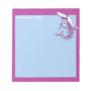 shark holds pencil funny cartoon customisable notepad