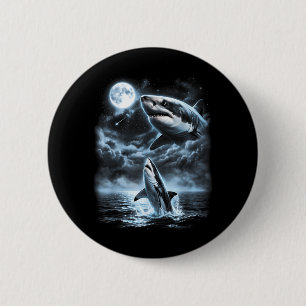 Shark Howling At Moon 90s Retro 6 Cm Round Badge