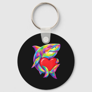 Shark Hugging Valentine Heart Color Critters Rainb Key Ring