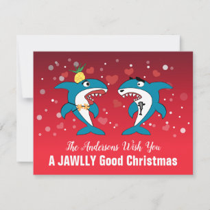 Shark Humour Fun Christmas Red Holiday Card