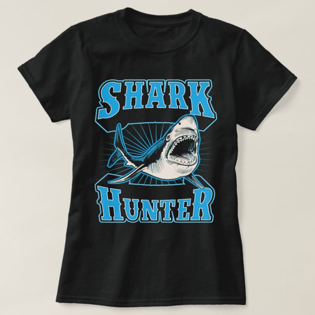 Shark Hunter Funny Best Saltwater Shark Fishing T-Shirt (Design Front)