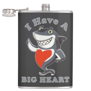 Shark I Have A Big Heart Valentines Day Love T-Sh Hip Flask