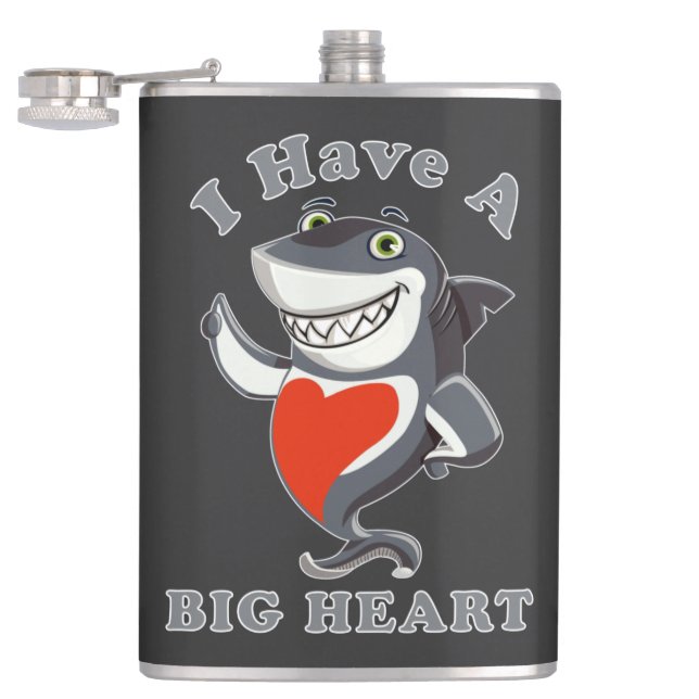 Shark I Have A Big Heart Valentines Day Love  T-Sh Hip Flask (Opened)