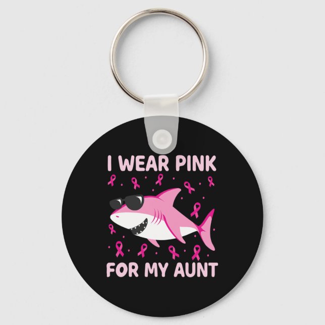 Shark I Wear Pink For My Aunt Breast Cancer Kids B Key Ring (Front)