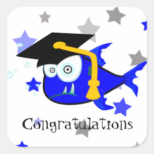 Shark illustration graduation square sticker