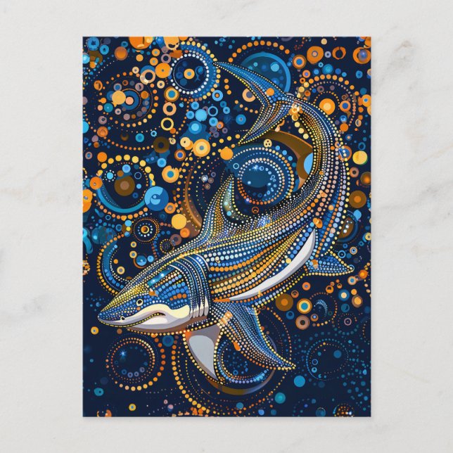 Shark in Aborigine Dot Art Style Postcard (Front)