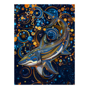 Shark in Aborigine Dot Art Style Poster