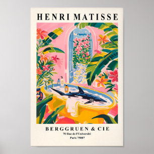 Shark In Bathtub Art Print, Funny Beach House Deco Poster