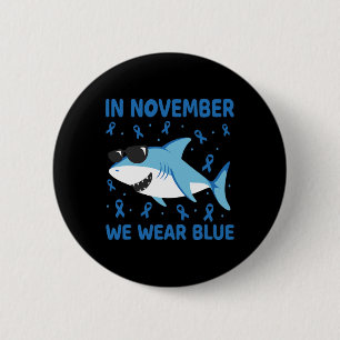 Shark In November We Wear Blue Diabetes Kid Boy To 6 Cm Round Badge
