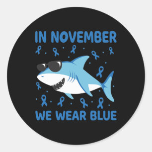 Shark In November We Wear Blue Diabetes Kid Boy To Classic Round Sticker