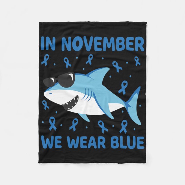 Shark In November We Wear Blue Diabetes Kid Boy To Fleece Blanket (Front)