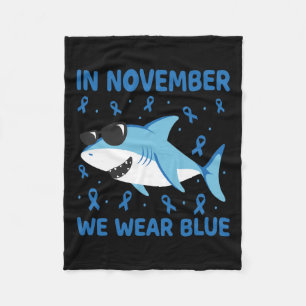 Shark In November We Wear Blue Diabetes Kid Boy To Fleece Blanket