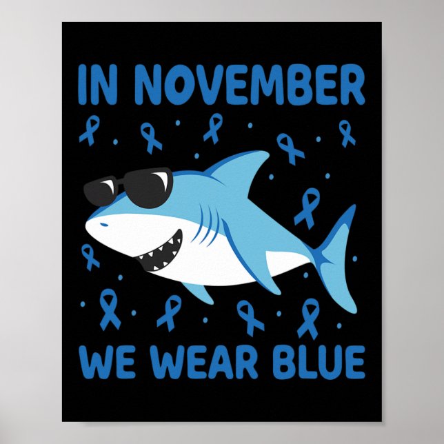 Shark In November We Wear Blue Diabetes Kid Boy To Poster (Front)