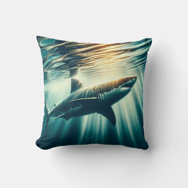 Shark in the deep blue sea & sunlight cushion (Front)