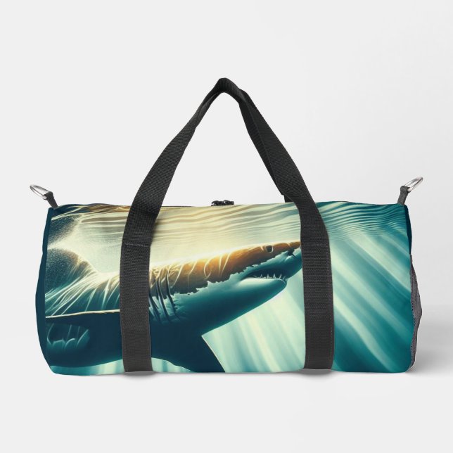 Shark in the deep blue sea & sunlight duffle bag (Front)