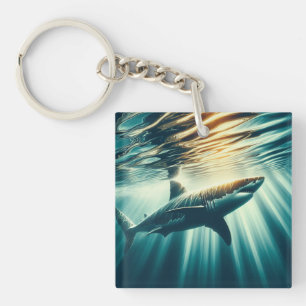 Shark in the deep blue sea & sunlight key ring