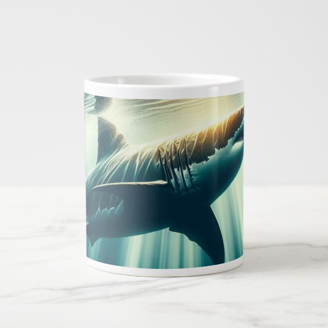 Shark in the deep blue sea & sunlight large coffee mug (Front)