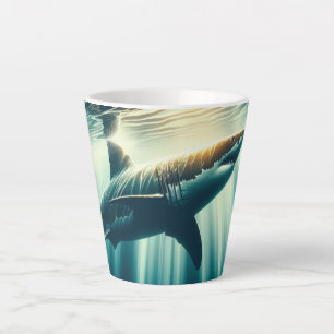 Shark in the deep blue sea & sunlight latte mug