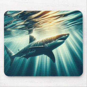Shark in the deep blue sea & sunlight mouse mat