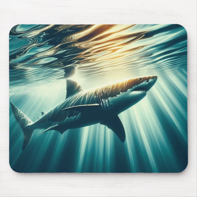 Shark in the deep blue sea & sunlight mouse mat (Front)