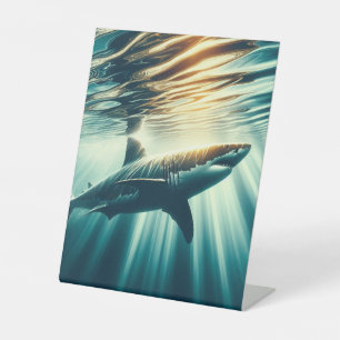 Shark in the deep blue sea & sunlight pedestal sign