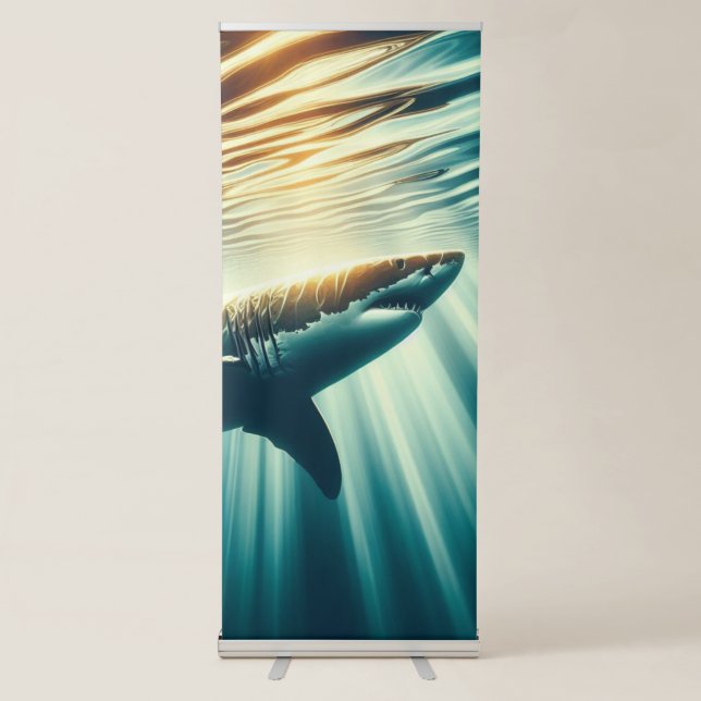 Shark in the deep blue sea & sunlight retractable banner (Front)
