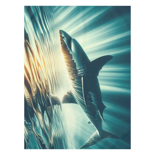 Shark in the deep blue sea & sunlight tablecloth (Front)