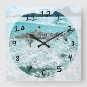 Shark in the Waters Square Wall Clock
